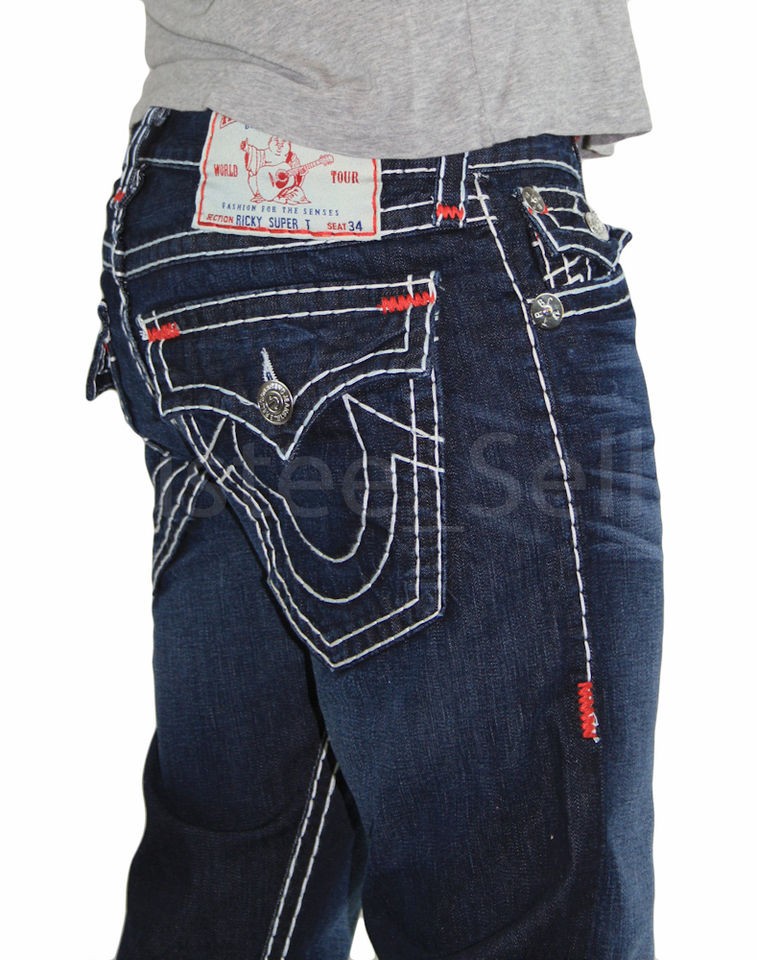 men red stitch jeans