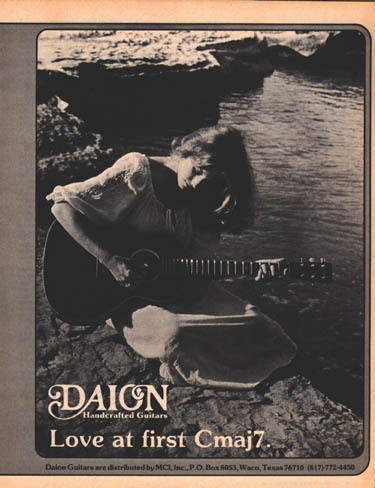 DAION GUITAR PINUP AD vtg 70s acoustic beautiful woman