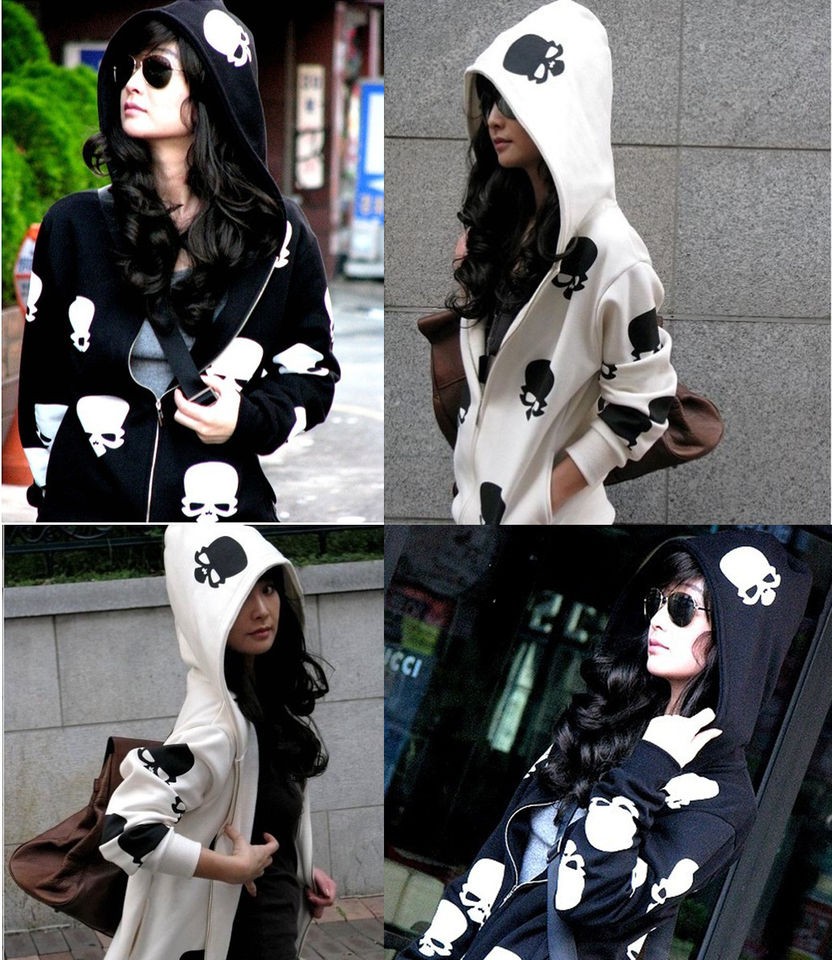 TOP New Korea Fashion Zipper Skeleton Skulls Print Thickened Mini 