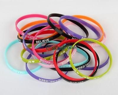 20pcs/set Super Star Justin Bieber I LOVE JB Silicone Bracelet 5mm 