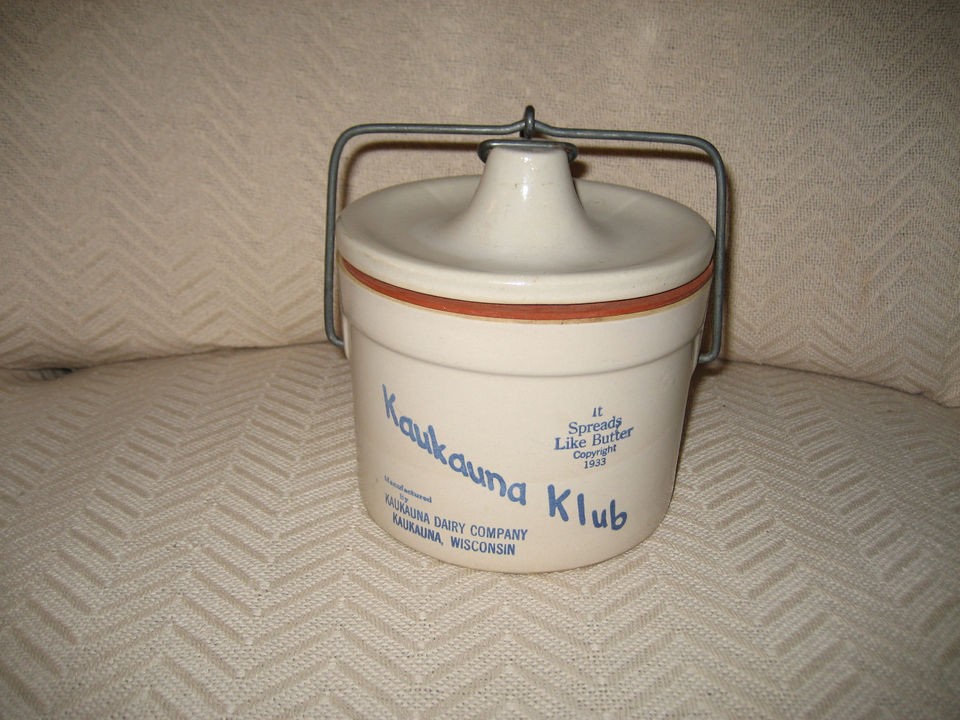 VINTAGE STONEWARE BUTTER CROCK KAUKAUNA KLUB DAIRY CO, WISCONSIN 