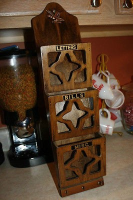 vintage mail holder wall wooden key organizer letter bills returns