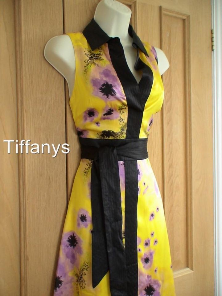 KAREN MILLEN YELLOW SILK FLORAL PRINT DRESS BNWT UK 12, 14