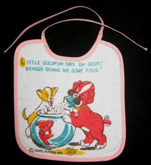 VINTAGE 1960S BENGO THE BOXER PUP BABY BIB CUTE PRINT COTTON TERRY 