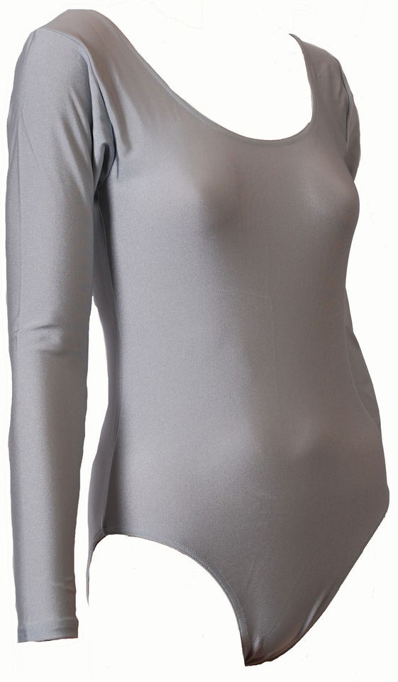 Plus Size Larger Ladies Lycra Leotard Long Sleeve Plain Front (#KEELY)