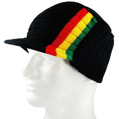 2X JAMAICAN RASTA STYLE VISOR BEANIE KUFI HAT CAP BLACK (LOT OF 2)