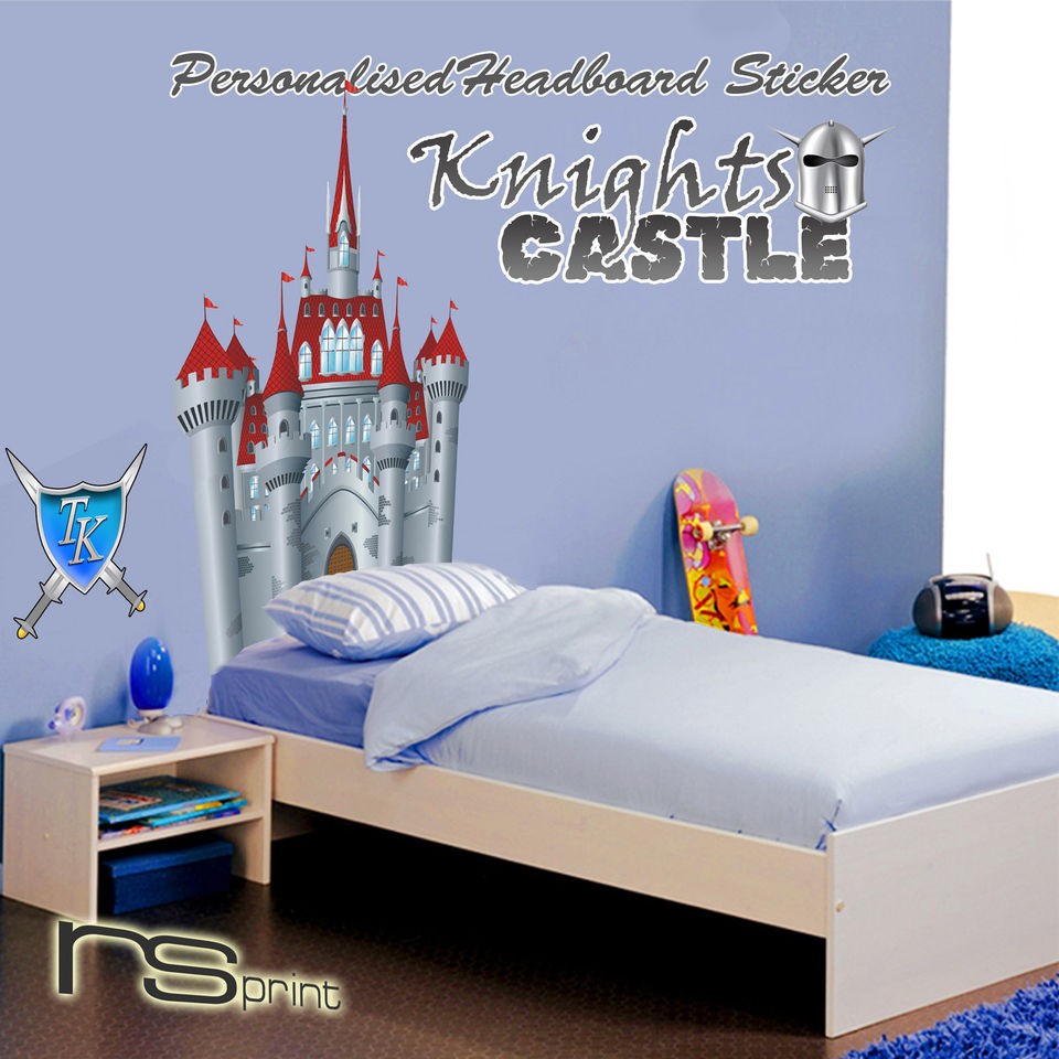 KIDS BEDROOM PERSONALISED KNIGHTS CASTLE & SHEILD HEADBOARD WALL 