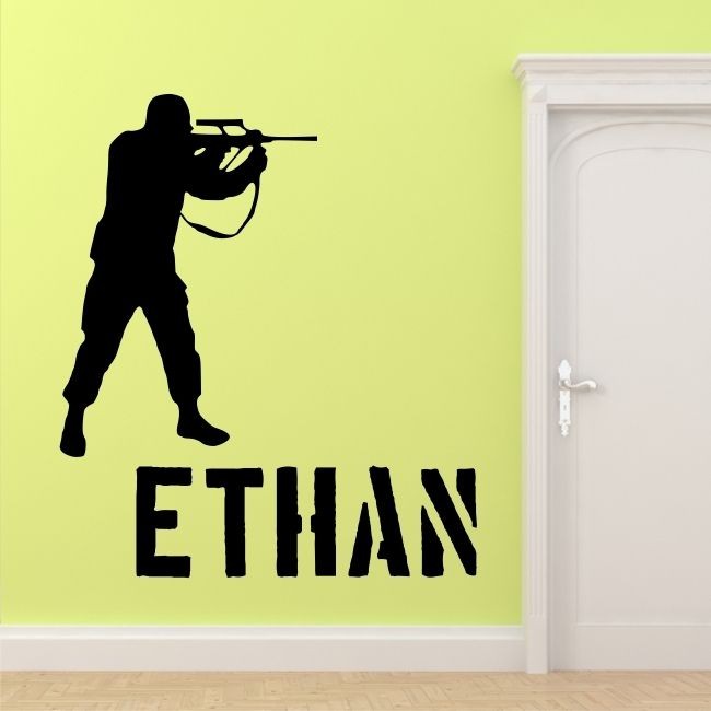 ARMY SOLDIER Wall Art Sticker Decal Boys Bedroom soilder kids gun