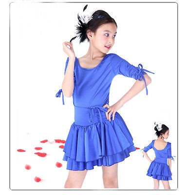 Size L Blue Girls Child Ballroom Latin Salsa Cha Cha Samba Practice 