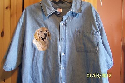 NEW GOLDEN RETRIEVER PUPPY EMBROIDERED DENIM SHIRT ADD NAME FOR FREE
