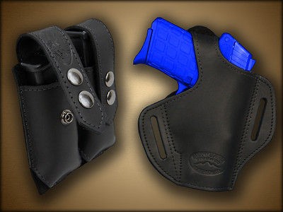 Barsony Black Leather Pancake Holster + Double Magazine Pouch Firestar 