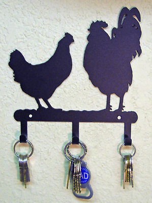 ROOSTER CHICKEN METAL ART KEY HOLDER FARM RANCH RUSTIC PRIMITIVE 