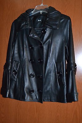 Gorgeous HARRODS Buttery Thick Black Leather Babydoll Jacket Coat sz 