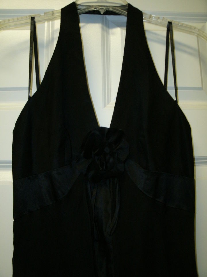 LAUNDRY By Shelli Segal Black 100% Pure Silk Long Halter Cocktail 
