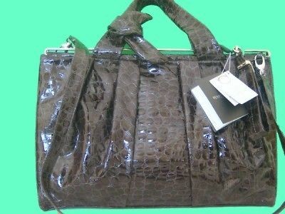 RENATO ANGI Gray Embossed Patent Leather NEW Brief Work Shoulder Bag