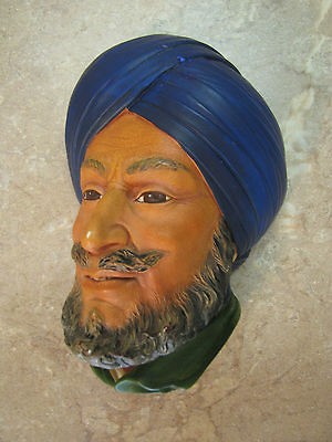 BOSSONS England CHALKWARE WALL HEAD Sculpture FIGURE 1966 SIKH BLUE 