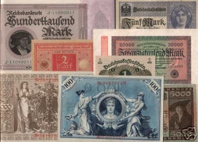 100 ASST OLD GERMAN BILLS 1900 23 @ 99c 15+ TYPES INCL LG LOW GRADE 