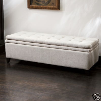 Luxury Home Design Tufted Top Off white Linen Storage Ottoman