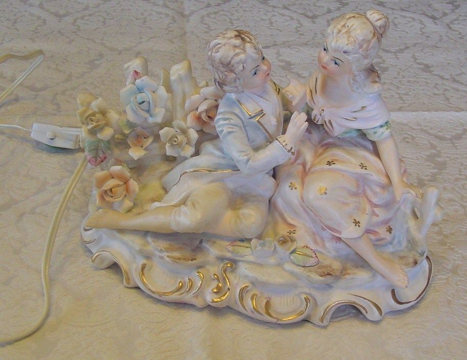   Night Light Music Box Victorian Man & Lady Courting Ardalt Japan