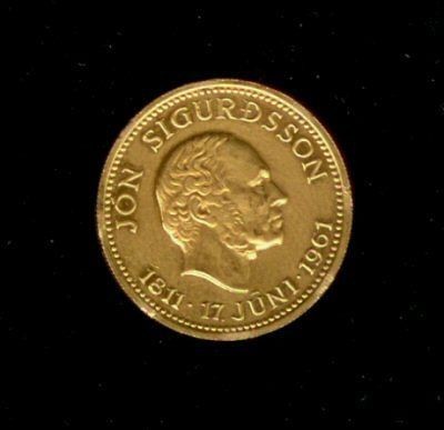 1961 GOLD ICELAND 500 KRONUR JON SIGURDSSON SESQUICENTENNIAL