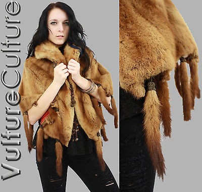 15% CHARITY ~ Vtg 40s HONEY MINK Fur FRINGE TAILS Boho HOLLYWOOD GLAM 