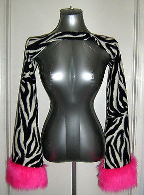 NEW ZEBRA FUR SHRUG TOP PUNK ROCK GLAM BETTIE PINUP ANIME COSPLAY 