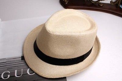 NEW STRAW TRILBY FEDORA HAT VINTAGE FEDORA GANGSTER HAT CAP WOMENS 