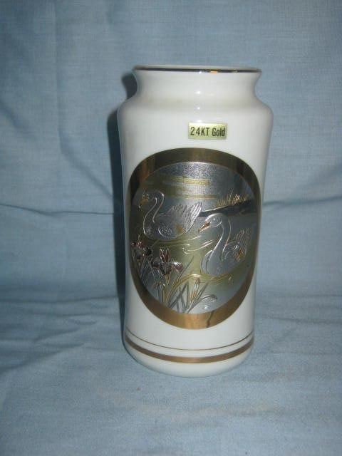 beautiful art of chokin swans vase japan 24 kt gold