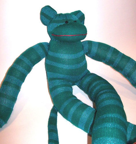 noel the sock monkey large handmade teal blue sparkle time