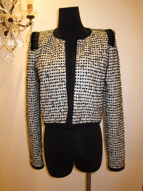 markus lupfer black white boucle tweed jacket sz s