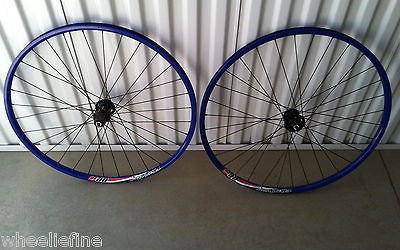 BLUE DP 20 29er DISC BIKE WHEELS, BLACK SRAM HUBS, BLACK SPOKES, NEW 