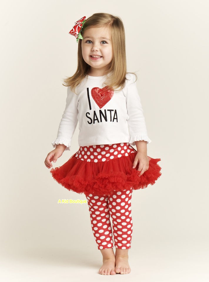 Mud Pie Christmas Baby Infant Girls I love Santa Playset Pettiskirt 