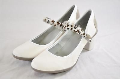 PATAUGAS WHITE LEATHER ANIMAL PRINT MARY JANE PUMP PATENT LEATHER HEEL