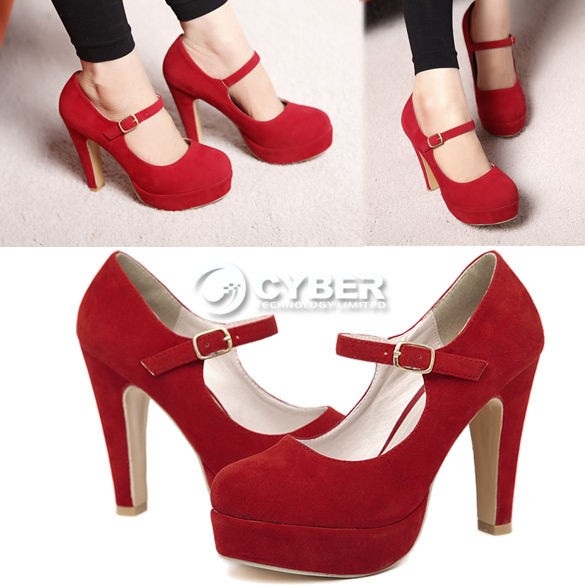 Woman Vintage Stiletto Platform Pump Slim Buckle High Heel Shoe 