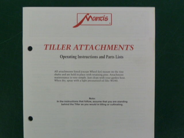 MANTIS LITTLE WONDER TILLER ATTACHMENTS OPERATING INSTRUCTIONS PARTS 