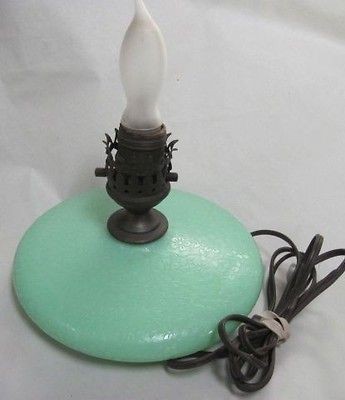 Rare Fenton Jadite Acid Etched Floral Pancake Electric Table Lamp