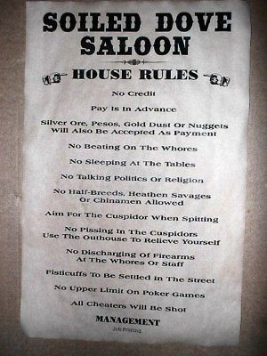 OLD WEST SALOON SOILED DOVE HOUSE RULES POSTER 11x17 (388)