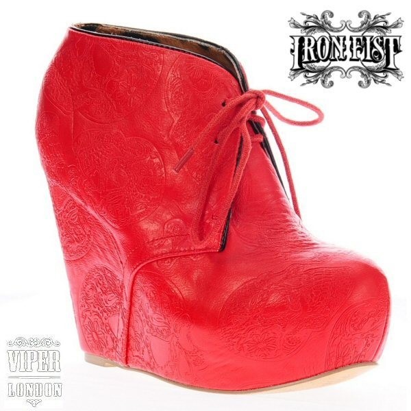 Iron Fist Red Mega High Concealed Platform Wedge Tigre & Bunny Shoes 