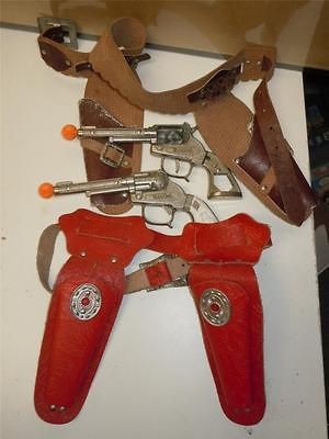 Vintage Cowboys & Indians Toy Marshal Metal Guns Holsters Kids Replica 