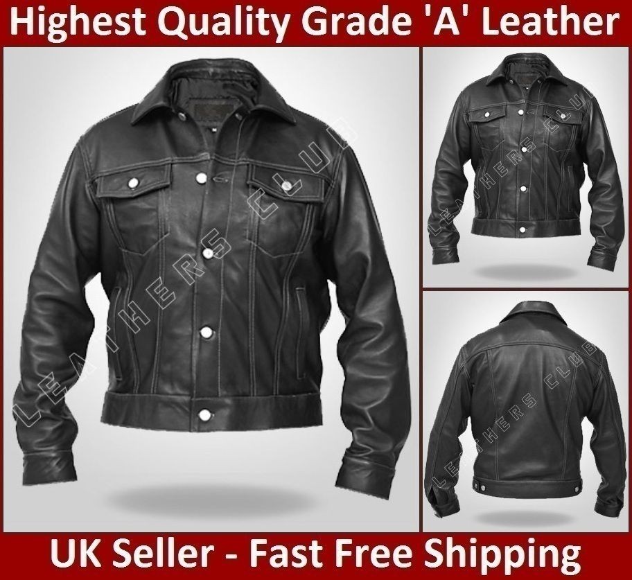 Mens WINDY DENIM Slim Fit Black Stylish Western Leather Jacket All 
