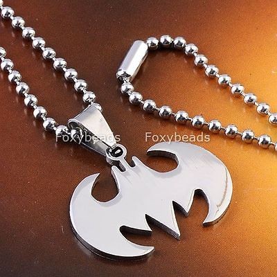 1P Cool Mens Batman Symbol Logo Silver Tone Punk Stainless Steel Bail 