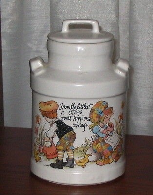 Vintage McCoy Happytime Holly Hobbie Type Milk Can Canister with Lid 