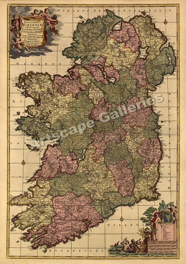 ireland 1700 s historic wall map 24x34 