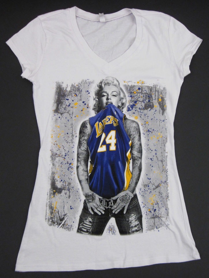 MARILYN MONROE V Neck T shirt LA LAKERS Kobe Tattoo Graffiti Art S XL 