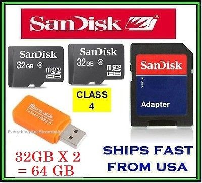   32GB x 2 = 64GB MICRO SD HC MEMORY CARD TF WITH ADAPTER & USB READER