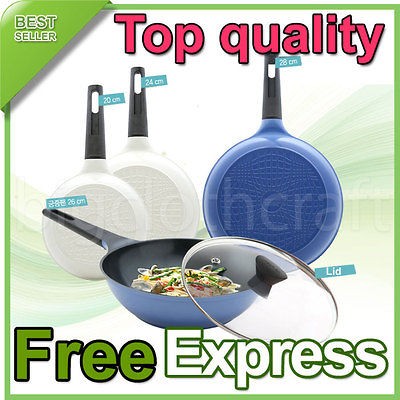 5Pcs Neoflam Ecolon Ceramic Coating Amie Fry Grill Pan Work Pan Lid 