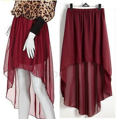 Elastic Waist Irregular swallow taile red Chiffon Mini Skirt Dress 