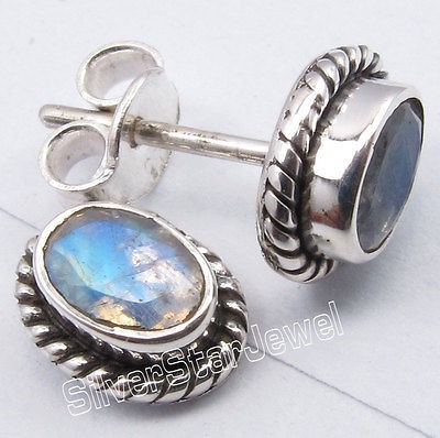 925 Silver FIERY MOONSTONE Oxidized Tribal Indian Jewelry Studs 