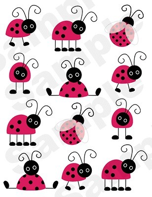 48 LADYBUGS PINK RED BLACK NURSERY BABY GIRL KIDS WALL ART STICKER 