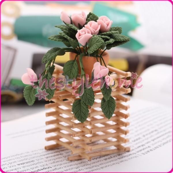   Plant Dollhouse Window Desk Deco Mini Flower disc Display w/shelf NEW